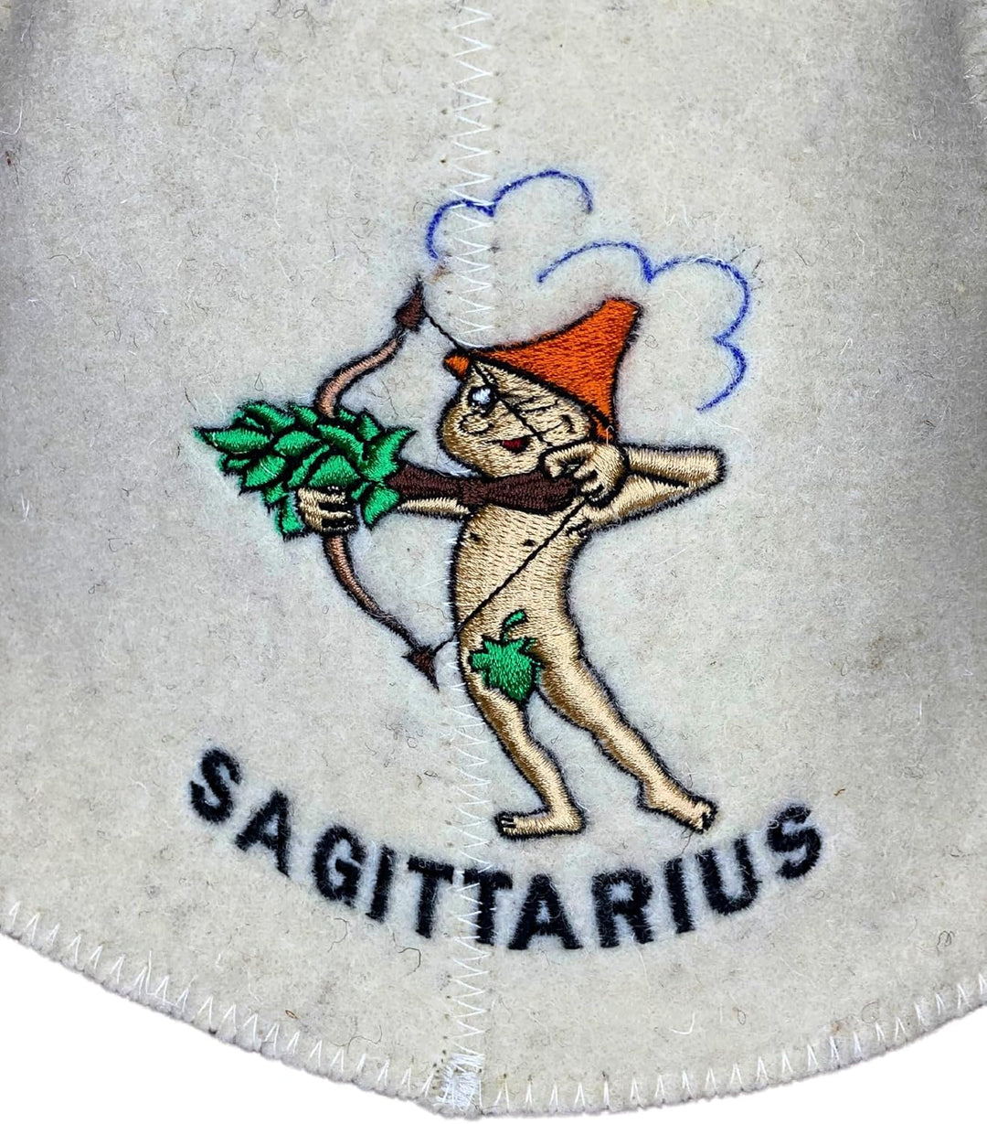 Saunahut Sternzeichen Schütze aus 100% Wollfilz, bestickt, zum Schutz des Kopfes vor Hitze