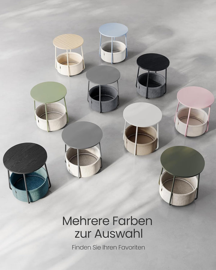 VASAGLE Beistelltisch rund, Kleiner Tisch, Couchtisch klein, Wohnzimmertisch, Korb aus Stoff, Staura