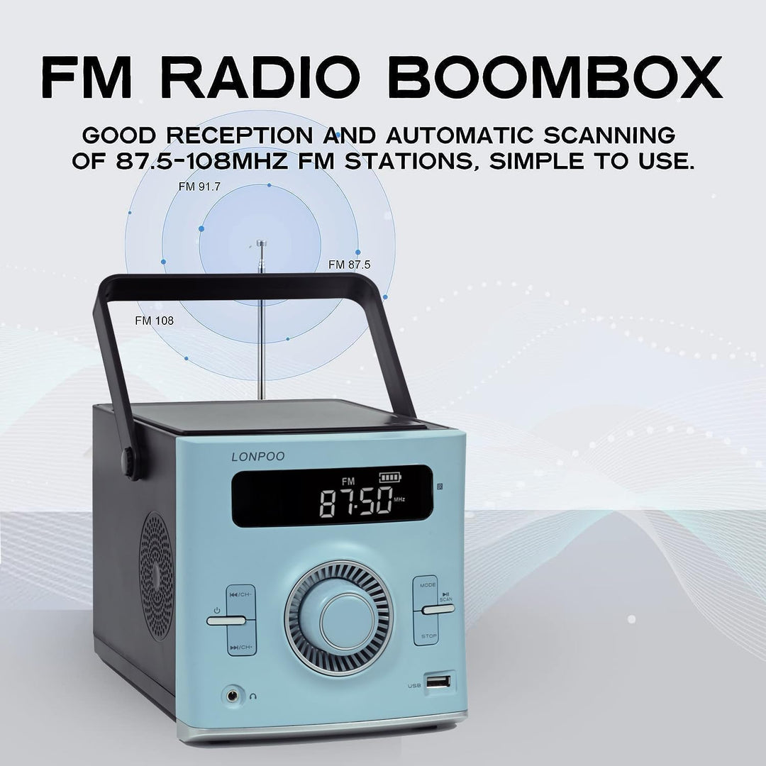 Tragbarer CD-Player Boombox 20W für Draussen, Eingebaute wiederaufladbare BatterieFM-Radio/Bluetooth