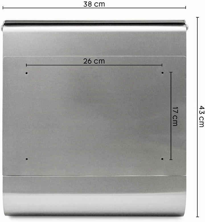 banjado Briefkasten Edelstahl 38x43x12cm &amp; 2 Schlüssel - rostfreier Edelstahl Briefkasten mit Zeitun