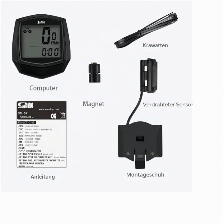 zalati Fahrradcomputer Tacho Stoppuhr LCD Display Kabelgebundener Sensor Anschluss mit Magnet Indukt