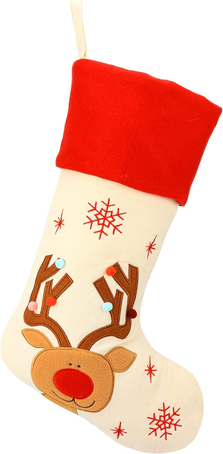 Hopearl Weihnachtsstrümpfe Set 4er - Rustikale Leinen Socken mit Weihnachtsmann, Schneemann, Rentier