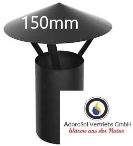 Rauchrohr 150mm - Regenhaube FAL schwarz Kaminhaube AdoroSol Vertriebs GmbH