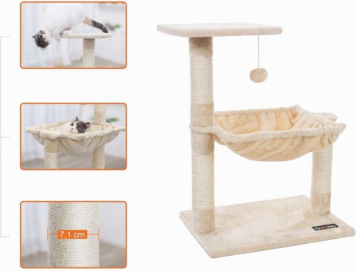 Feandrea Kletterbaum Kratzbaum mit Liegemulde 70 cm PCT82M Beige 50L x 50B x 70H cm, Beige 50L x 50B