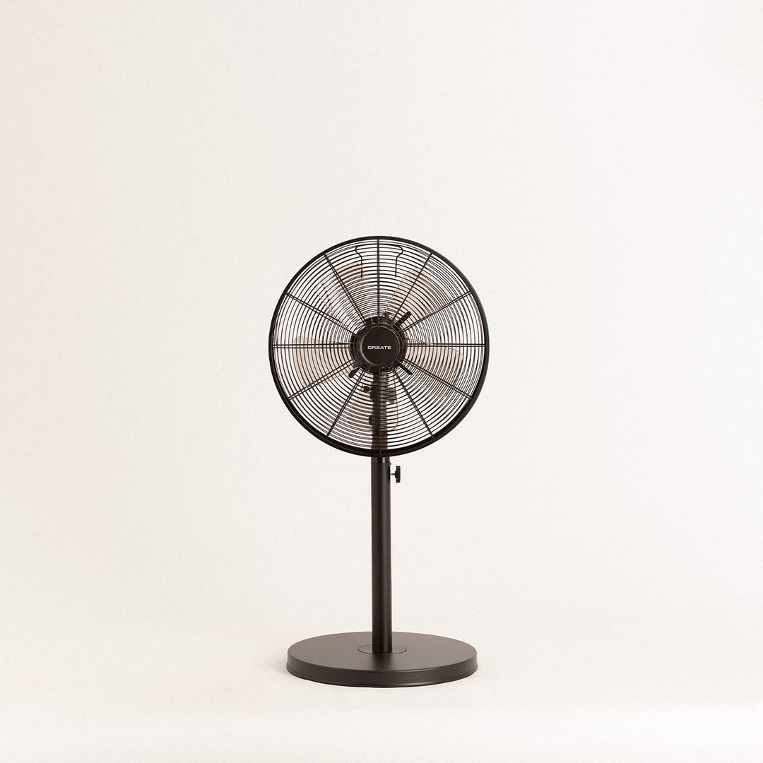 CREATE | AIR STAND WOOD/Standventilator mit Oszillation/schwarz und dunkle Holz/Retro-Stil, 3 Geschw