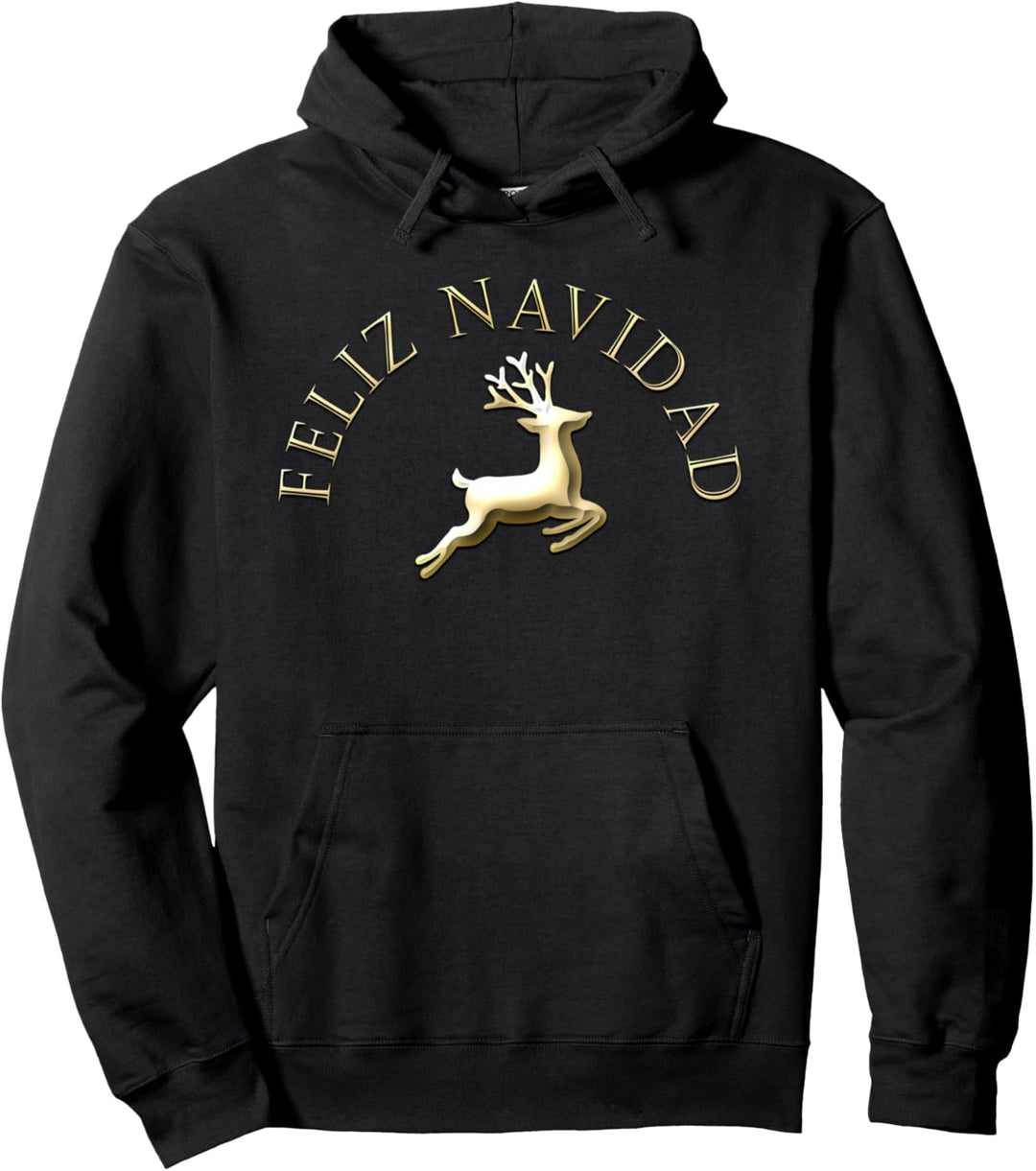 Feliz Navidad Gold Rentier Festliche Weihnachten Kunstwerk Pullover Hoodie