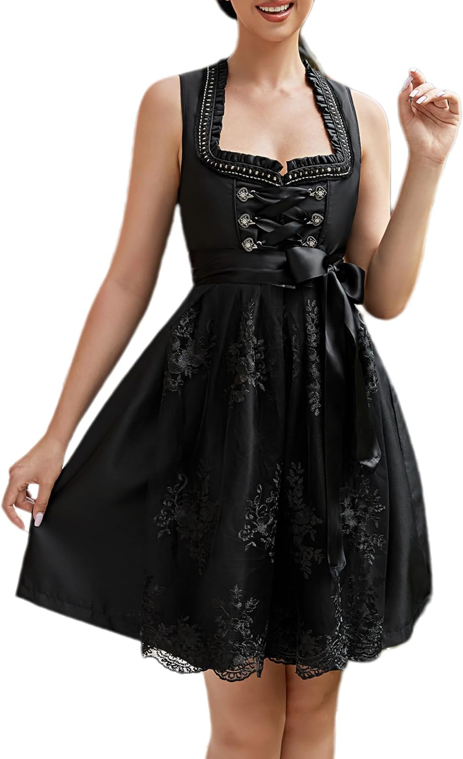 KOJOOIN Damen Dirndl 2tlg. Midi Trachtenkleid Kurz Dirndlkleid(High-End) mit Dirndlschürze für Oktob