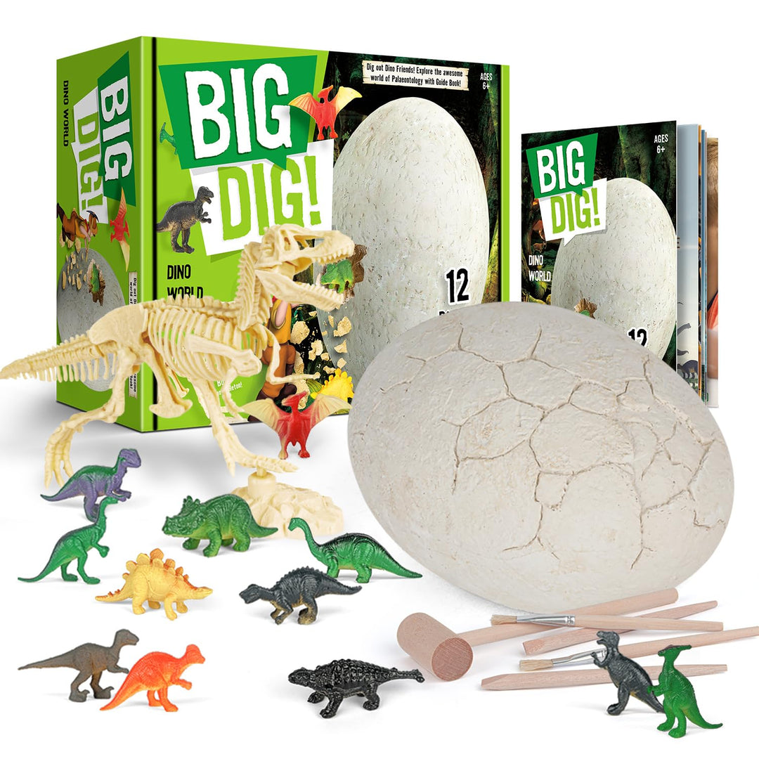Dino Eier Ausgrabungsset für Kinder, Grosses Dino Ei zum Ausgraben mit 12 Dinosaurier Figuren, Archä