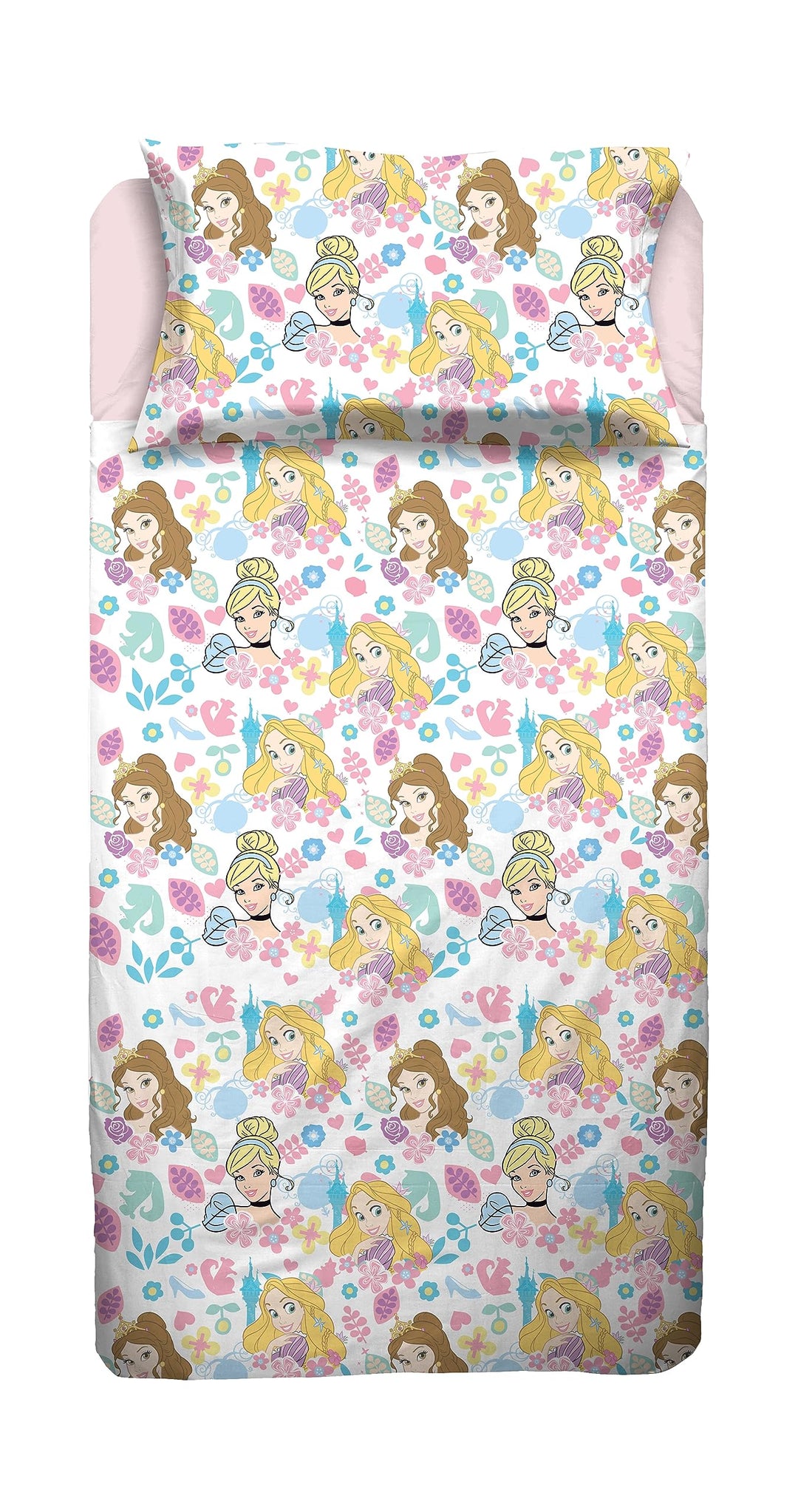 Princess, Bettlaken für Einzelbett, Spannbettlaken, Kissenbezug, Rosa, Disney, 100% Baumwolle, offiz