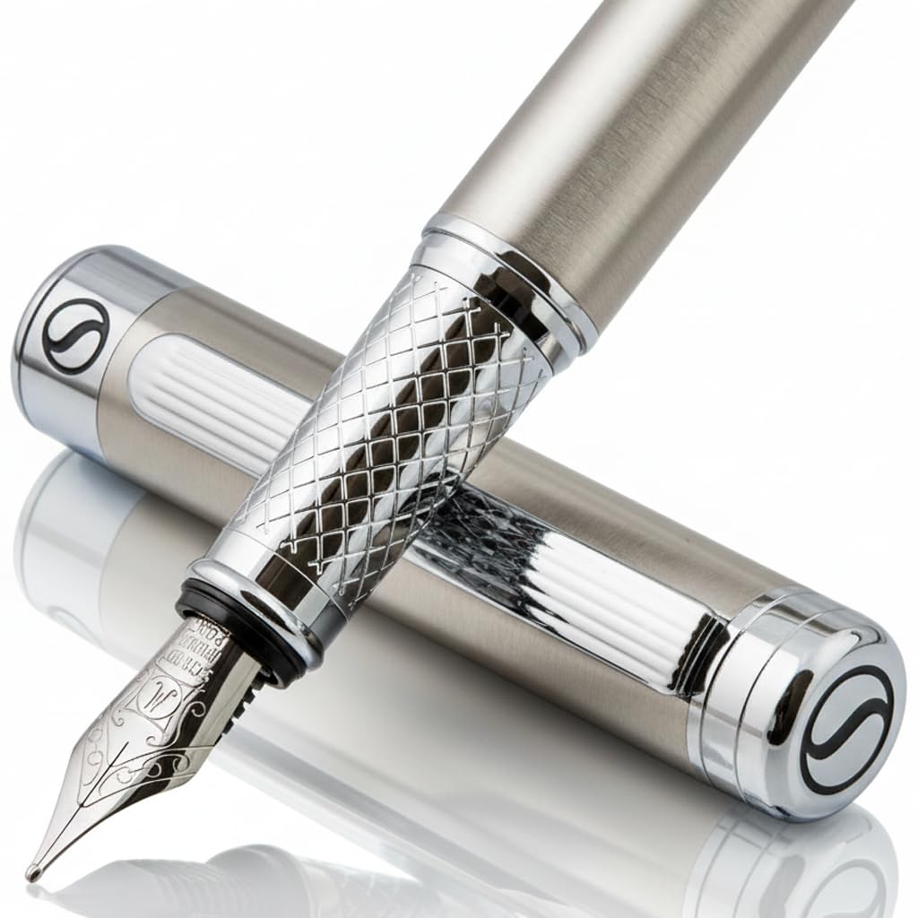 Scriveiner Füllfederhalter aus Edelstahl-Beeindruckender Luxusfüller mit Edelstahl-Finish, Schmidt E