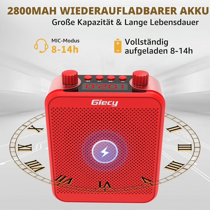 Giecy Sprachverstärker tragbar 30W 2200mAh Akku mit grosser Kapazität und Mikrofon Headset für Klass