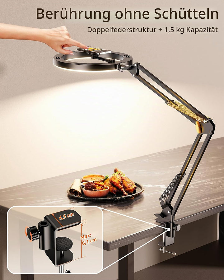 Magnetischen Overhead Stativ Handy mit Ringlicht für Küche &amp; Food-Videos – Ringlicht mit Stativ für