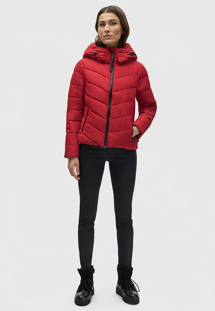 MARIKOO Damen Winterjacke warme Steppjacke mit abnehmbarer Kapuze Samuiaa XVI XS-3XL S Dark Red, S D