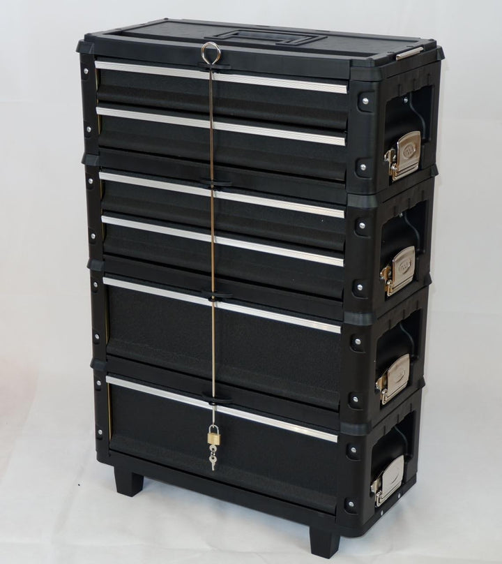 ALEOS. Metall Werkzeugtrolley Werkstattwagen XXL Type: B4-B BLACK EDITION schwarz mit Schubladenverr