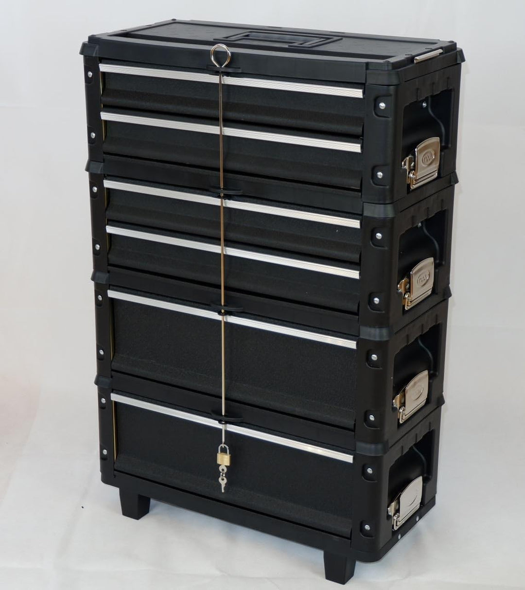ALEOS. Metall Werkzeugtrolley Werkstattwagen XXL Type: B4-B BLACK EDITION schwarz mit Schubladenverr