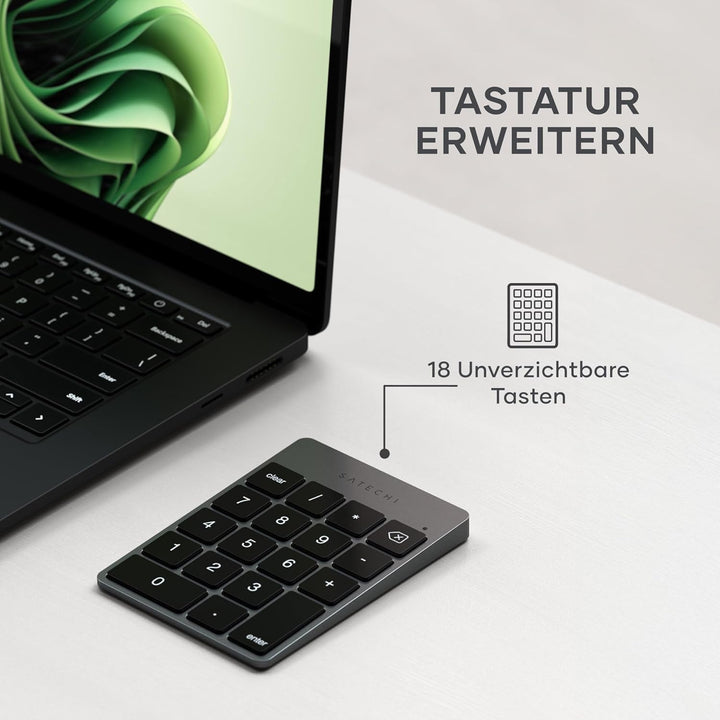 SATECHI Bluetooth Zahlenblock – Kabelloser Aluminium 18-Tasten Nummernblock – USB-C wiederaufladbare