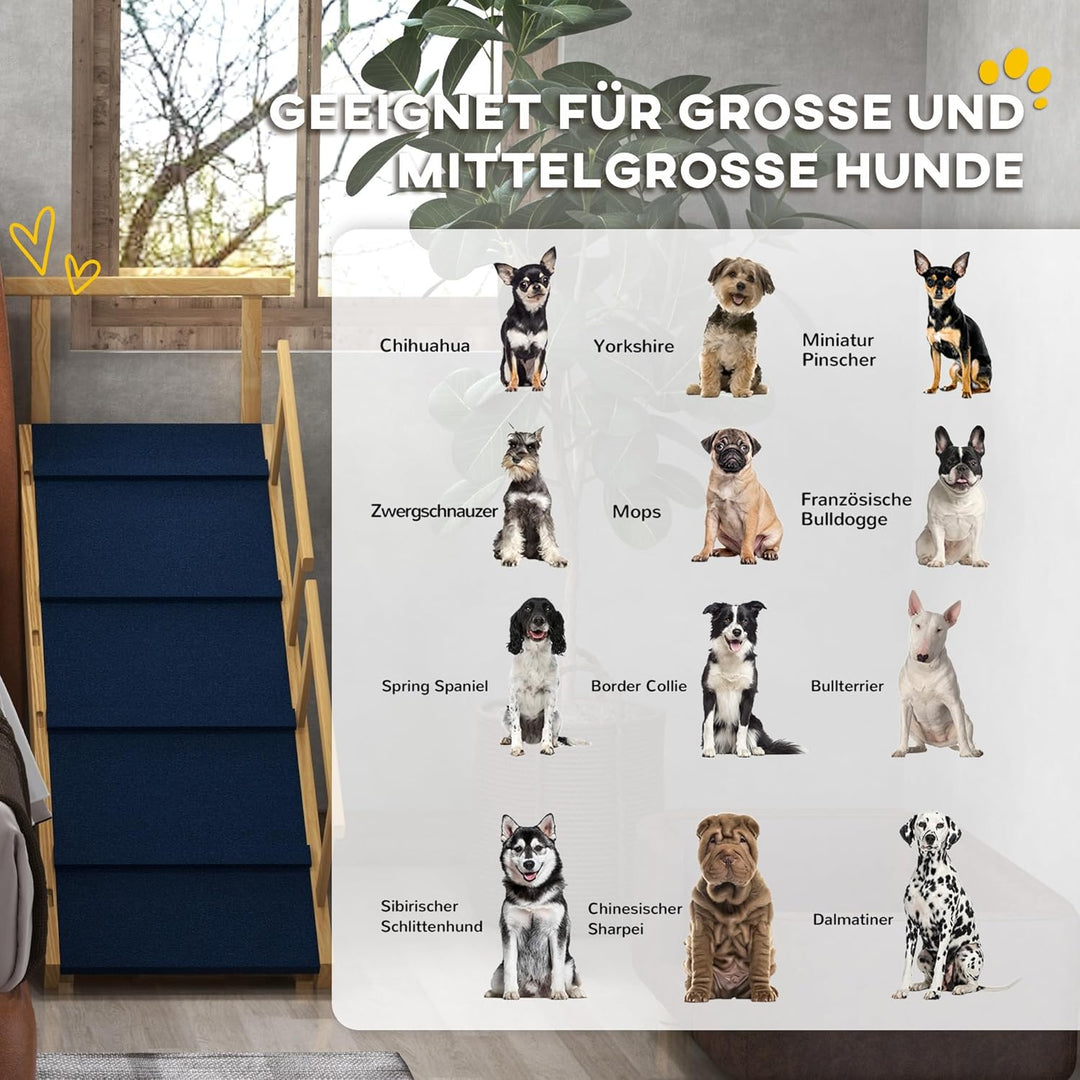 PawHut Hunderampe Klappbar Haustierrampe mit abnehmbaren Geländern, rutschfest Hundeeinstiegshilfe f