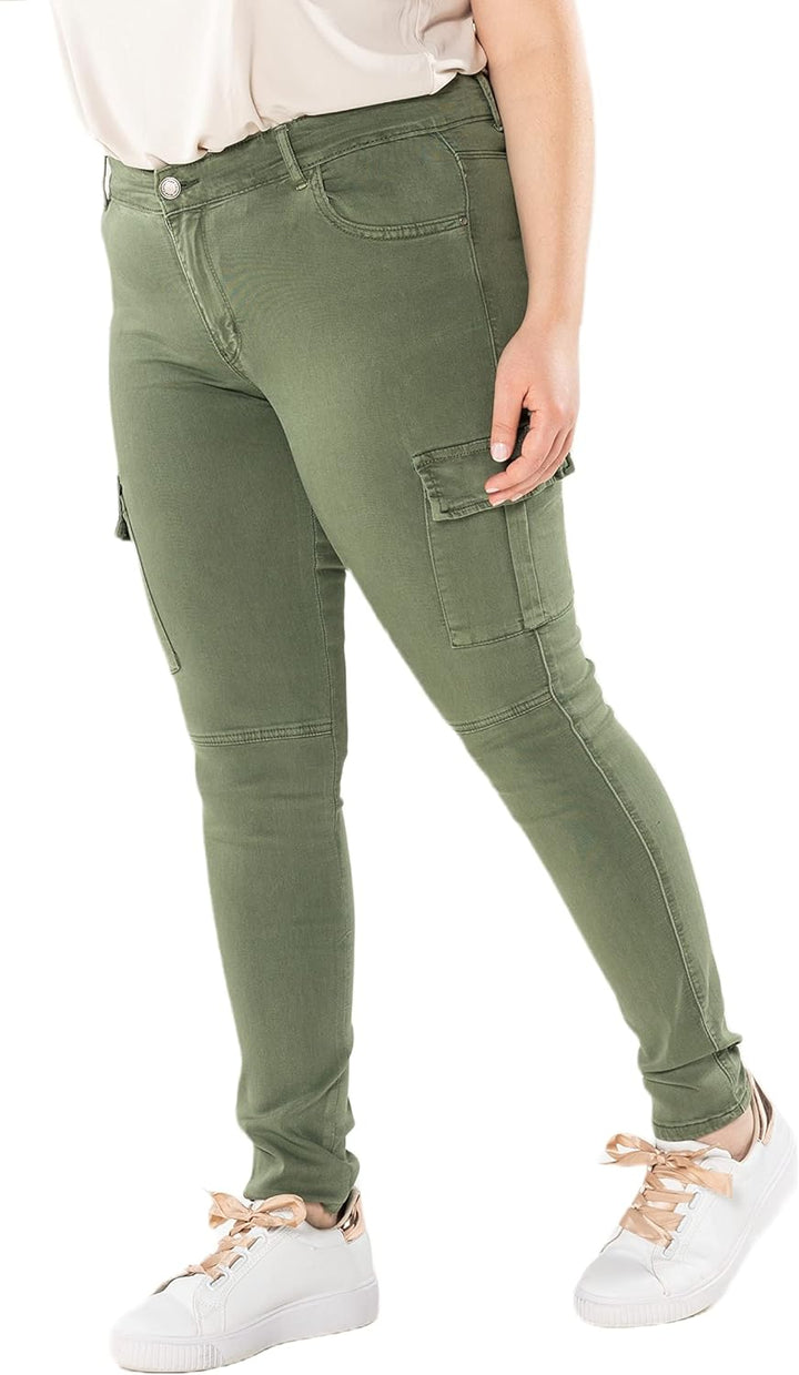 Nina Carter Damen Cargo Jeans grossen Grössen Stretchjeans Plus Size Jeanshosen Used-Look Denim Hose