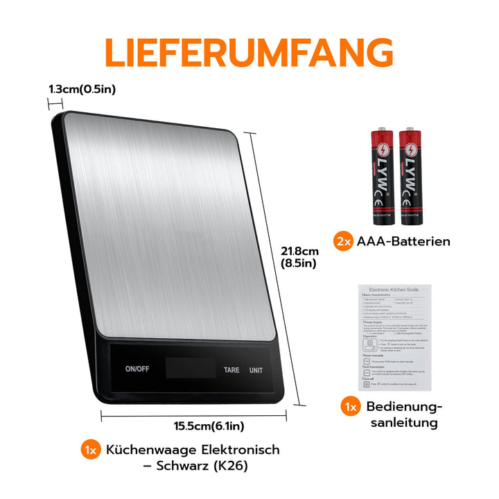 Wigearss 15kg/1g Küchenwaage Digital, Küchen Feinwaage mit 6 Einheiten, Tara Funktion