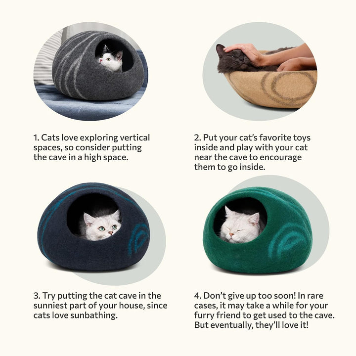 MEOWFIA Katzenbett Höhle – Umweltfreundliche Betten aus 100% Merinowolle für Katzen und Kätzchen (L,