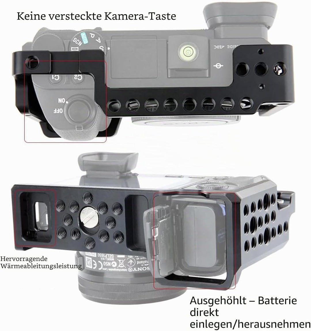 NICEYRIG Aluminium Kamera Käfig für Sony A6100 A6400 A6300 A6000 NEX7 mit 1/4” Gewinde und Cold Shoe
