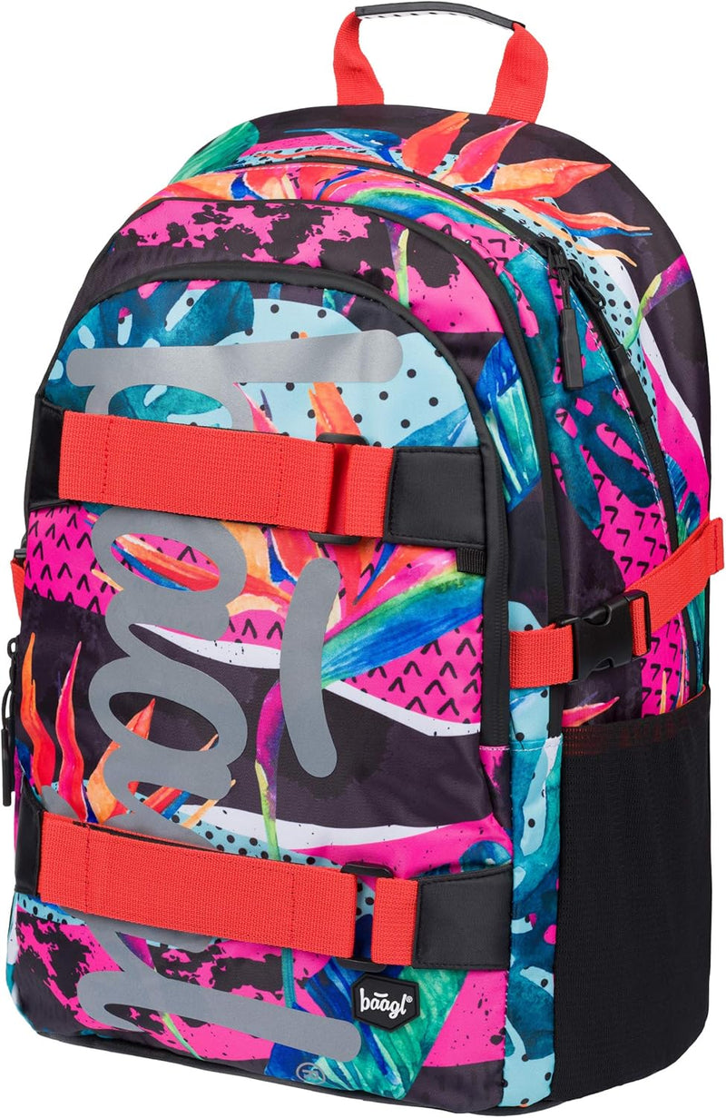 Baagl Schulrucksack für Jungen Mädchen Teenager - Skateboard Rucksack - Kinderrucksack mit Laptopfac