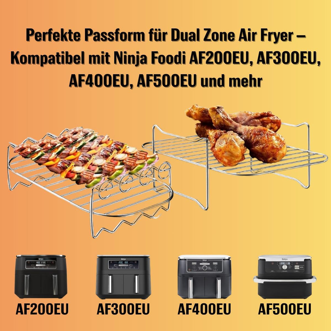 Edelstahl Airfryer Zubehör für Ninja Foodi Dual Zone AF300EU/AF400EU/AF500EU - Stapelbarer Grillrost