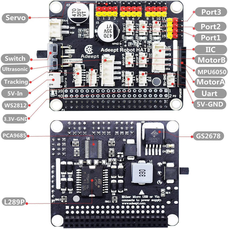 Adeept Raspberry Pi Robot HAT Kit, Smart Robot Car Driver Expansion Board Support Raspberry Pi 4 Mod