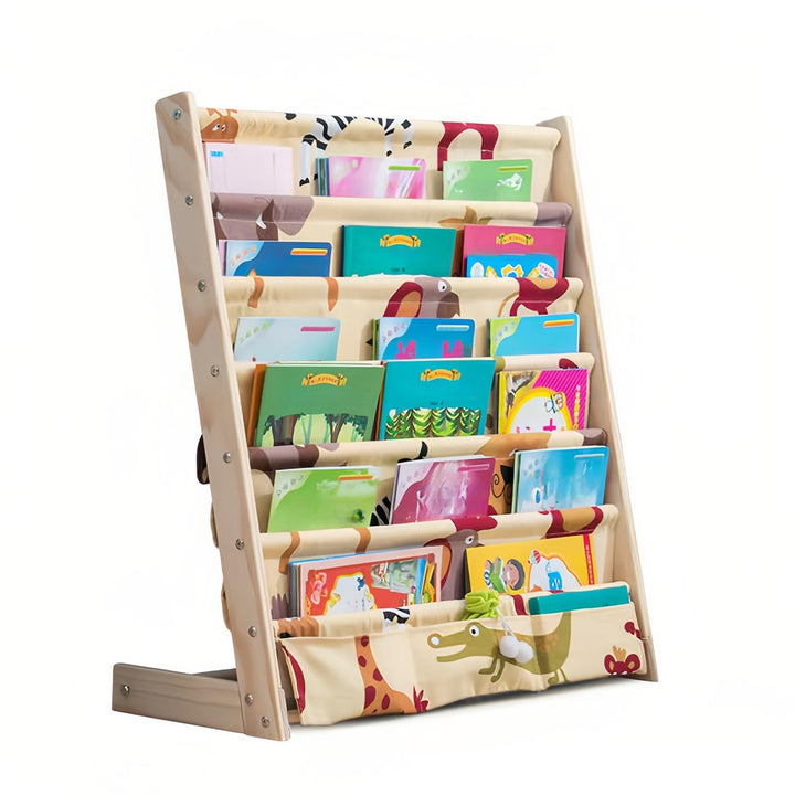 Bücherregal Kinder, 6 Ebenen Bücherregal Kinderzimmer, Aufbewahrung Kinderbücherregal mit Tasche, Bü