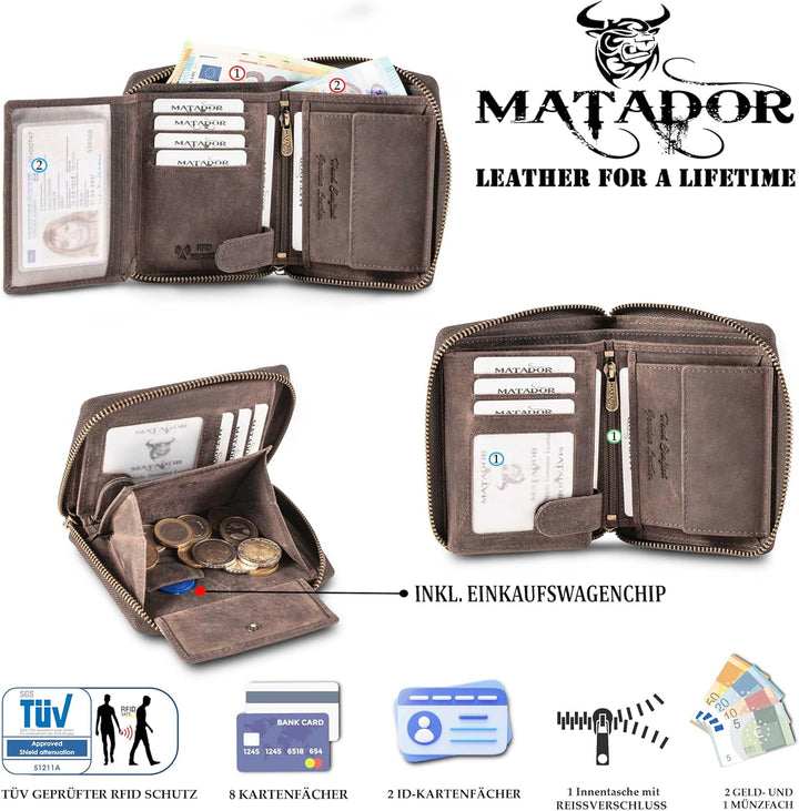 MATADOR Männer Geldbörse Leder #EDINBURGH mit edler Geschenk Box, Elegantes Leder Portemonnaie Herre