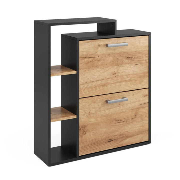 Vicco Schuhkipper Orlando, Goldkraft Eiche/Anthrazit, 24.5 x 90 cm 2 Fächern, mit zwei Klappregalen