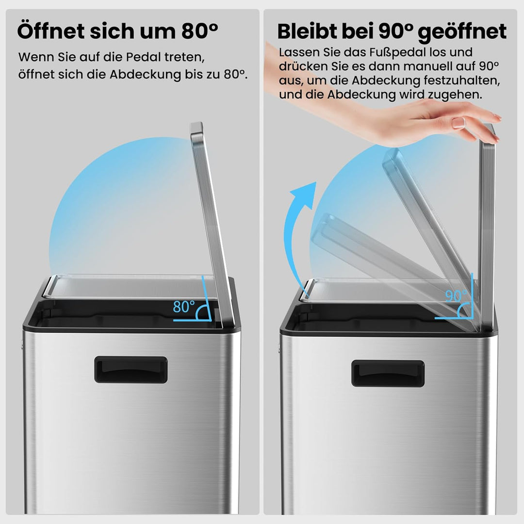mVm Mülleimer Küche,60 Liter Treteimer,2x30L Doppelter Abfalleimer 2er-Mülleimer Mülltrennung mit In