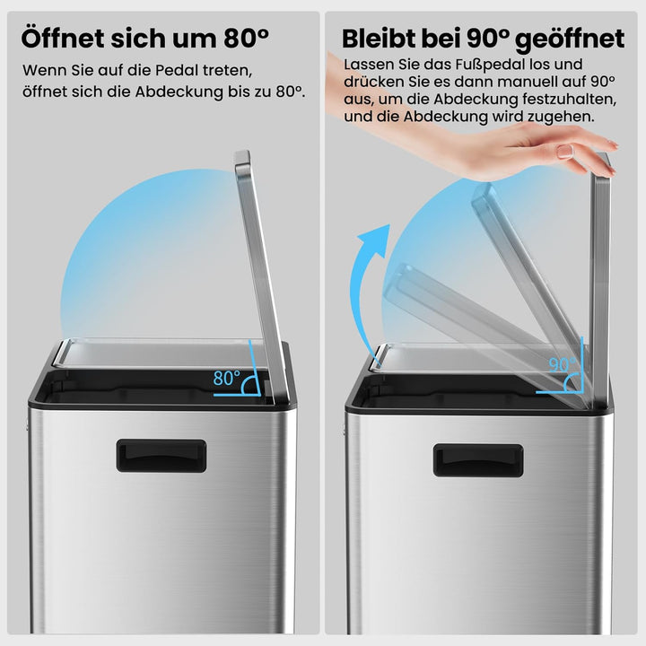 mVm Mülleimer Küche,60 Liter Treteimer,2x30L Doppelter Abfalleimer 2er-Mülleimer Mülltrennung mit In