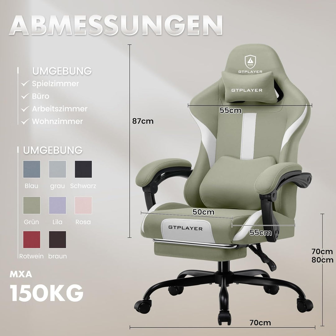GTPLAYER Gaming Stuhl Bürostuhl Ergonomisch Gaming Sessel mit Kopfstütze und Cloud-Lendenkissen, Gep