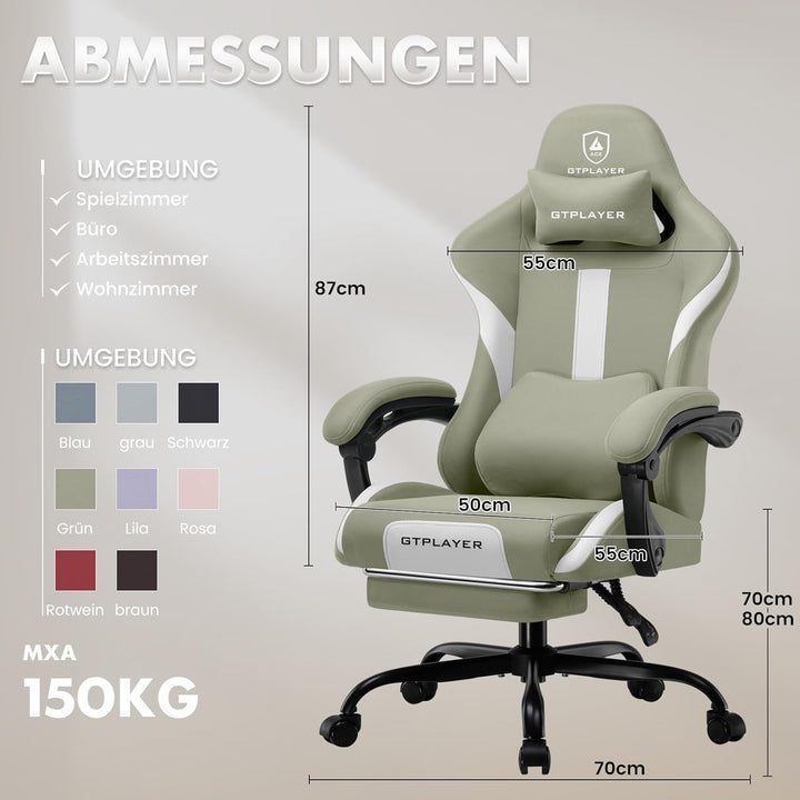 GTPLAYER Gaming Stuhl Bürostuhl Ergonomisch Gaming Sessel mit Kopfstütze und Cloud-Lendenkissen, Gep