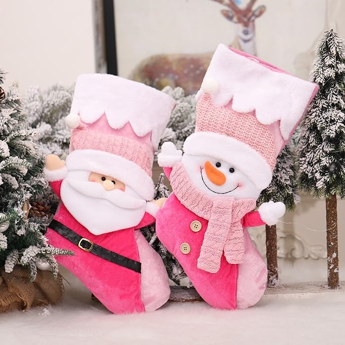 2 Stück Rosa Weihnachtsstrümpfe zum Befüllen, Nikolausstrumpf für Kinder und Erwachsene, Weihnachtsd