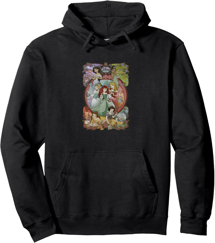Disney Princess Group Shot Stained Glass Background Pullover Hoodie
