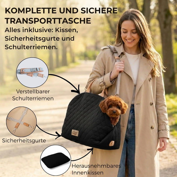Hundetransporttasche fürs Auto, Auto-Hundesitz, Katzentransporttasche mit Schultergurt und Sicherhei