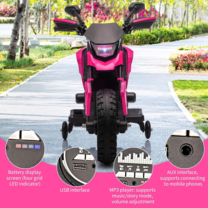 6V Elektro Motorrad Kinder, Kindermotorrad Mit 3 Geschwindigkeiten, Stützrädern, Max 6 Km/h, Bis Zu