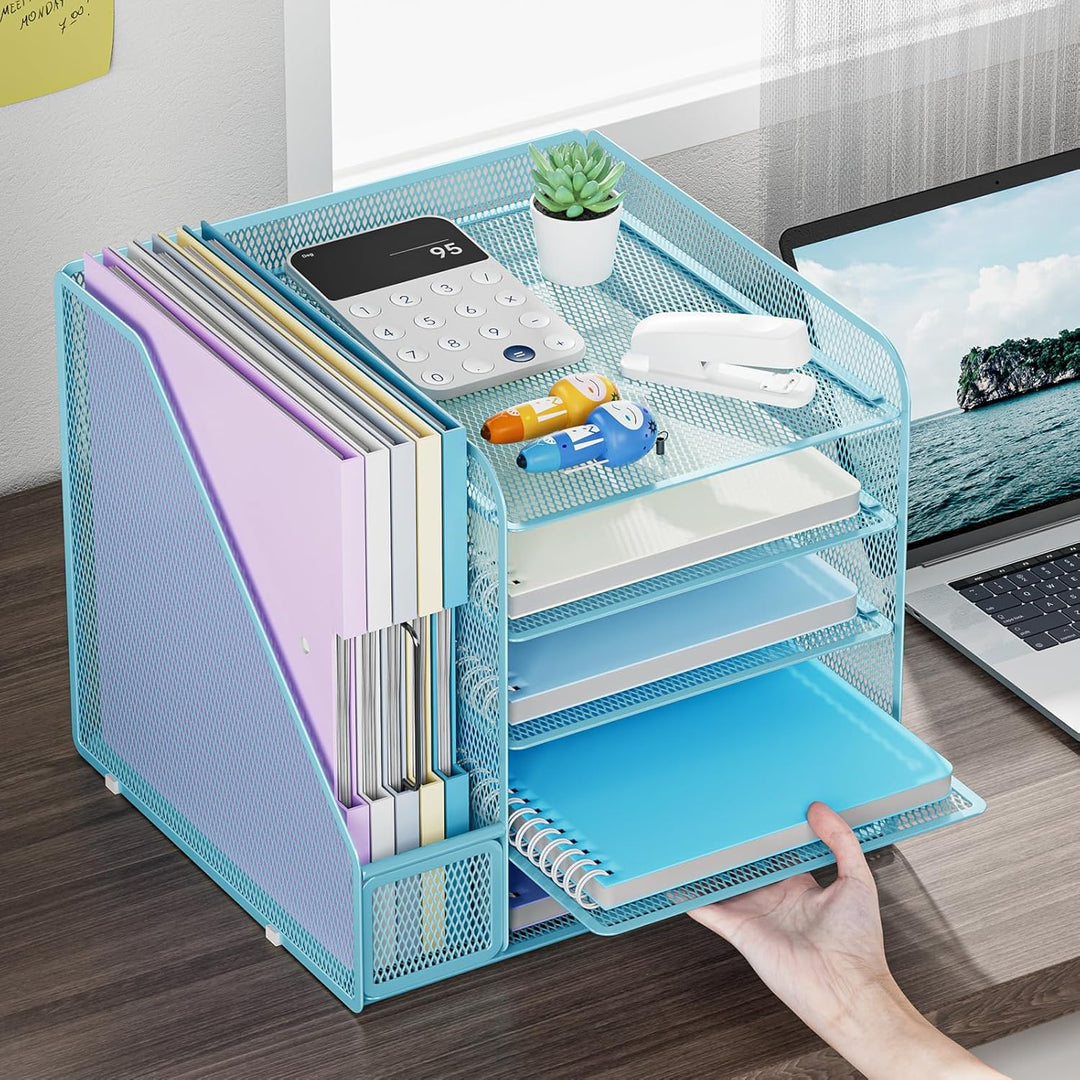 Marbrasse Schreibtisch Organizer und Büro Zubehör,5-Tier Briefablage Organizer mit Briefständer,Mesh