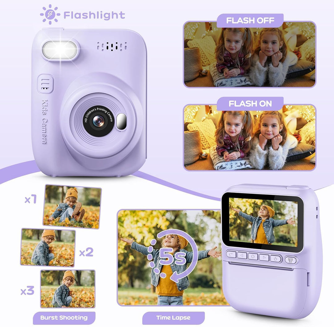 GREENKINDER Sofortbildkamera Kinder,14MP 3.0 Zoll Bildschirm Kinderkamera Sofortbildkamera mit 32G K