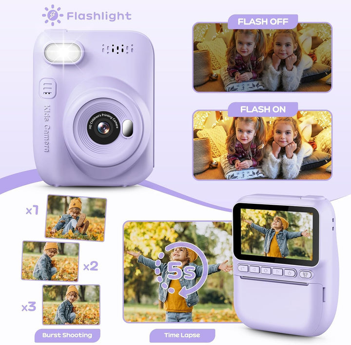 GREENKINDER Sofortbildkamera Kinder,14MP 3.0 Zoll Bildschirm Kinderkamera Sofortbildkamera mit 32G K