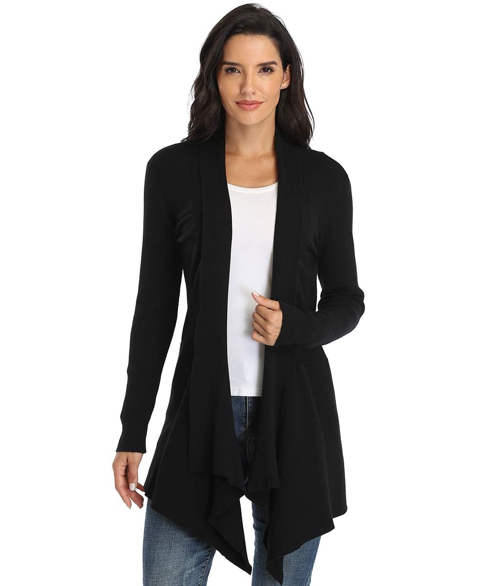 Dilgul Cardigan Damen Strickjacke Langarm Strickmantel Lang Pullover Open Front Unregelmässiger Saum