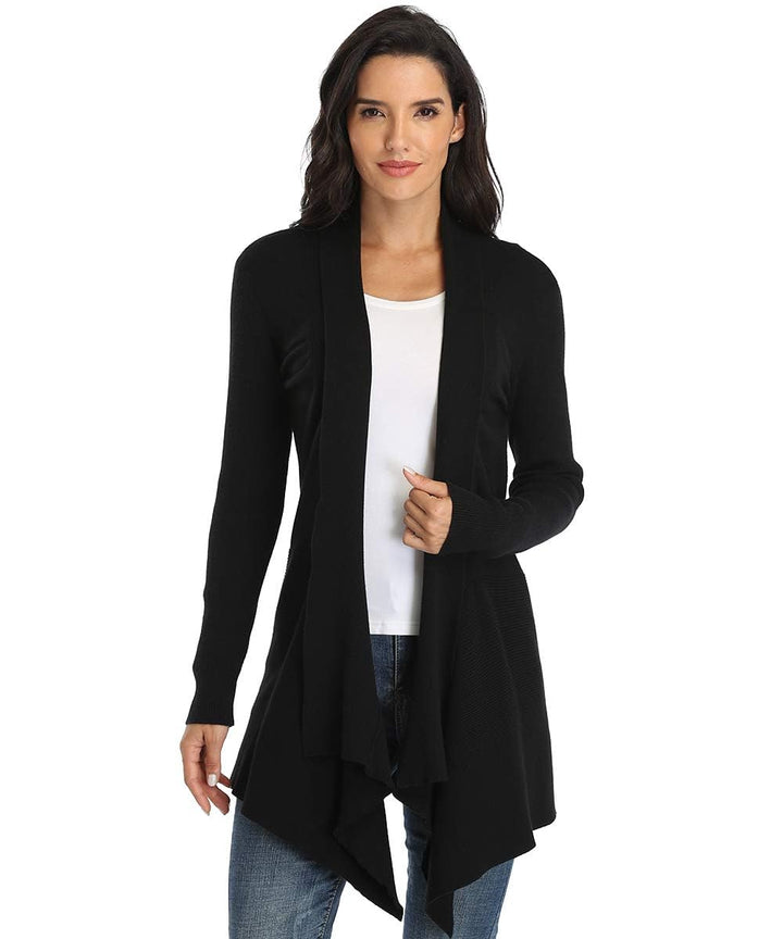 Dilgul Cardigan Damen Strickjacke Langarm Strickmantel Lang Pullover Open Front Unregelmässiger Saum