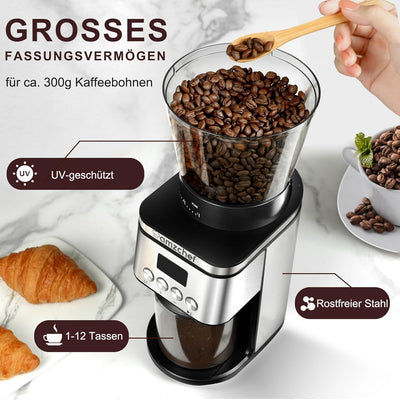 AMZCHEF Kaffeemühle Elektrisch | Individuelles Schleifvolumen und 30Mahlgrad Einstellbar | Elektrisc