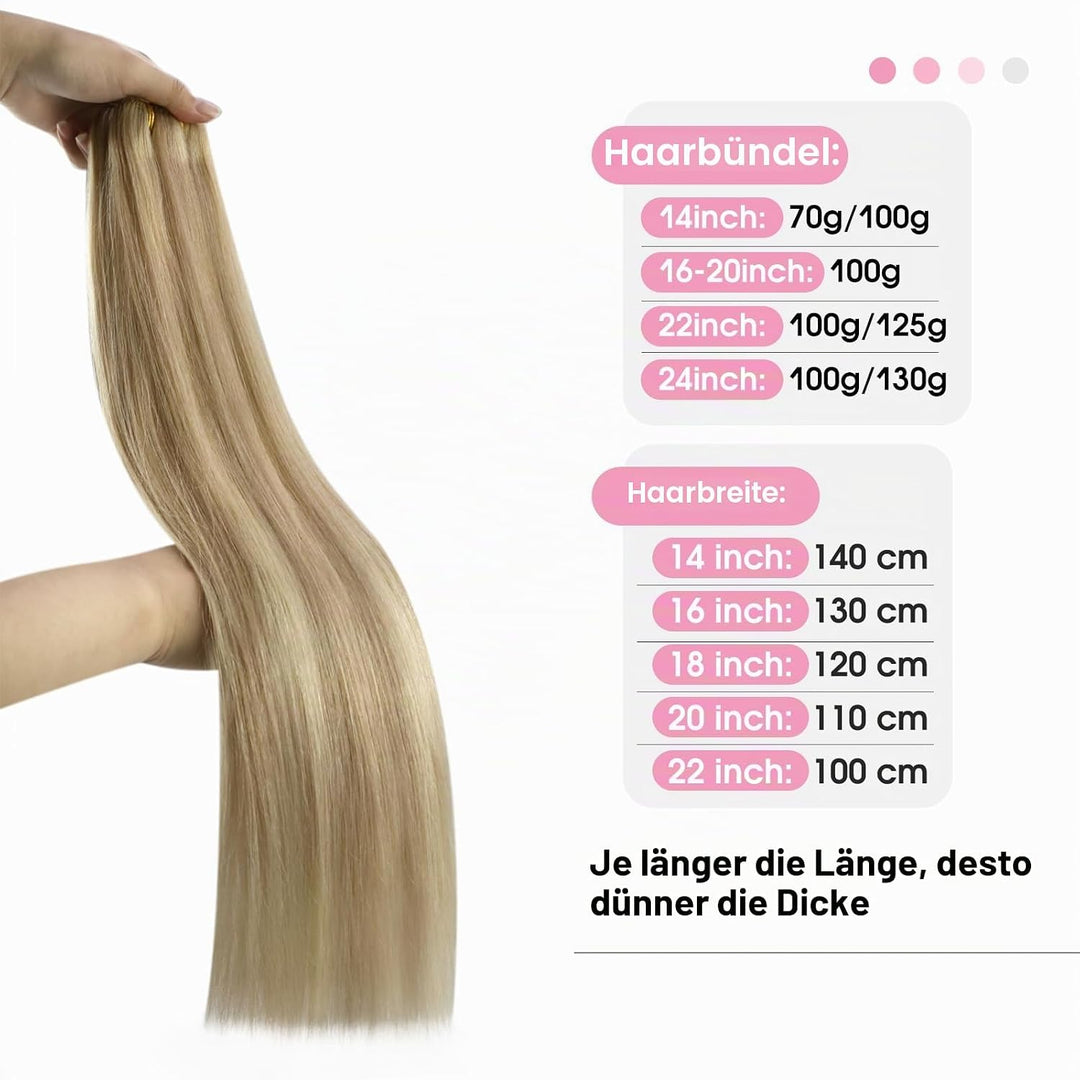 YoungSee Tressen Extensions Echthaar Blond Tressen Echthaar 50 cm Haartressen Blond Doppelt Tressen