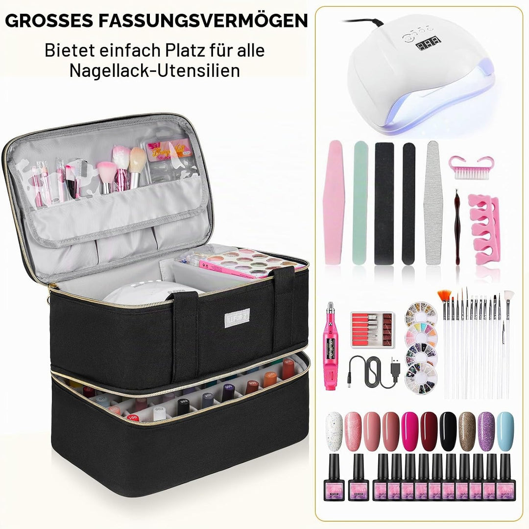 Nagellack Aufbewahrung Tasche,Doppelschichtige Nagellack Organizer für 40 Flaschen(15ml-0.5 FL.oz) u