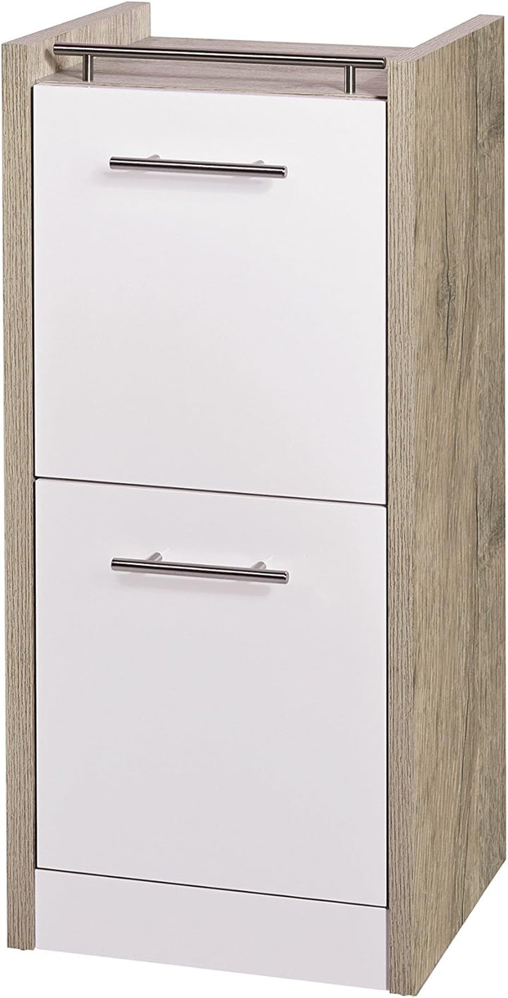 Schildmeyer Unterschrank 133070 Trient, 38 x 35 x 84 cm, weiss glanz / wildeiche Dekor, Wildeiche