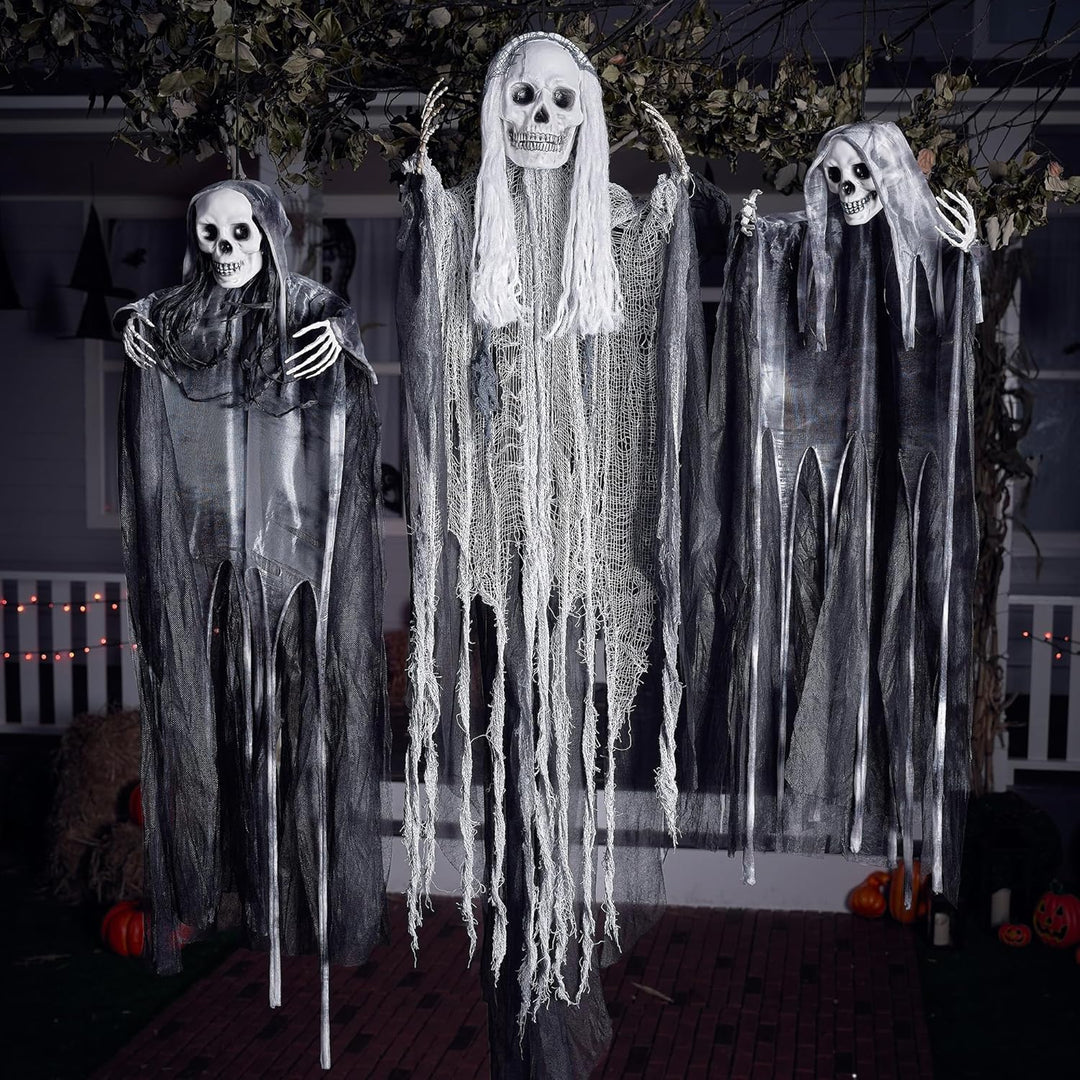 JOYIN 3 Stück Halloween-Sensenmänner zum Aufhängen, Einer 139,7 cm, Zwei 89,9 cm grosse Halloween-Sk