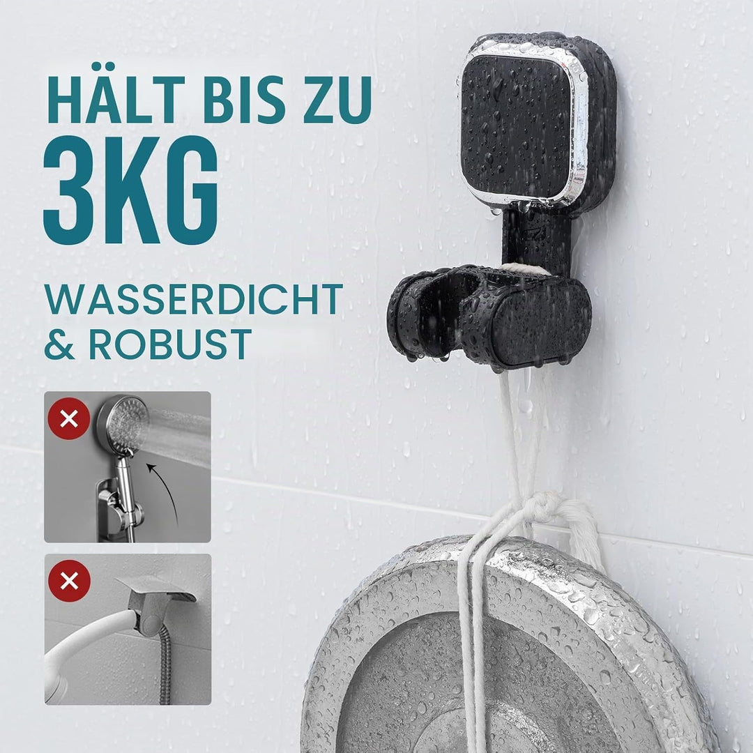 TAILI Duschkopfhalterung ohne Bohren, MAX Halt 3 KG Platz Saugnapf Duschkopfhalter für Badezimmer, W